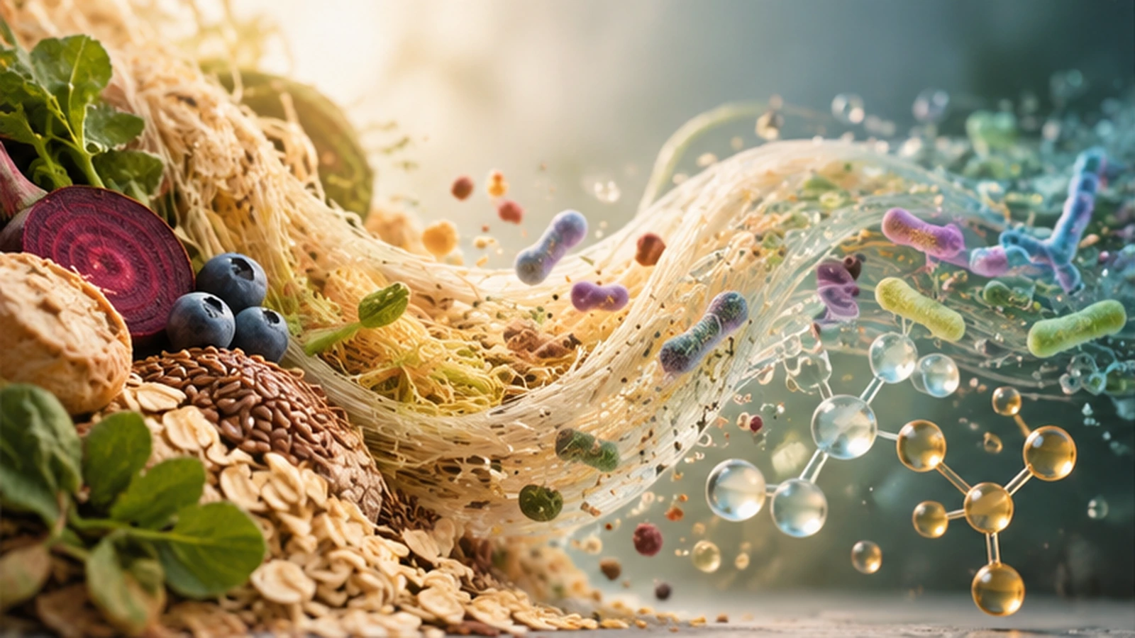 Fermentacja błonnika i powstawanie metabolitów — wizualizacja edukacyjna.